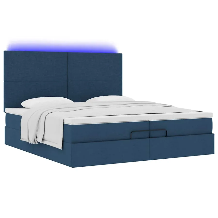 Cadre de lit ottoman avec matelas bleu 200x200cm tissu - 6