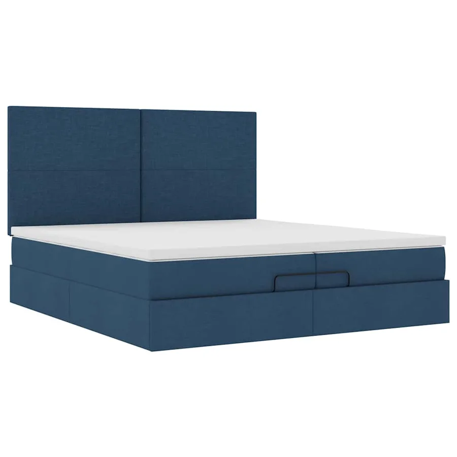 Cadre de lit ottoman avec matelas bleu 200x200cm tissu - 7