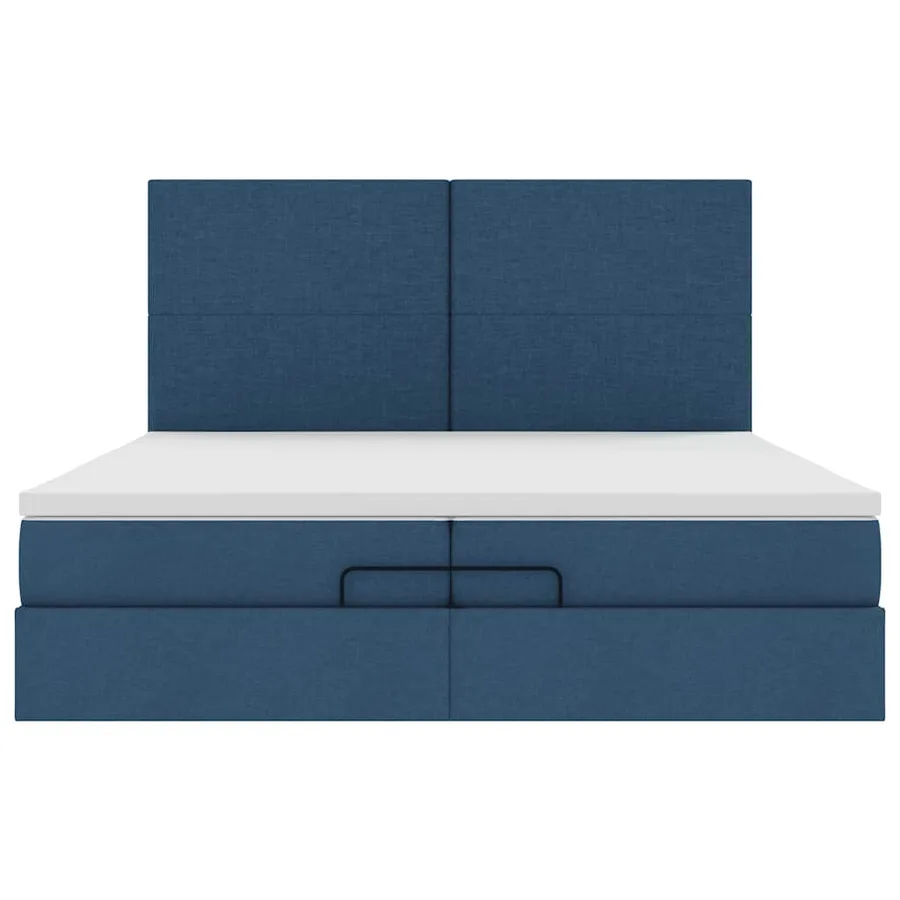 Cadre de lit ottoman avec matelas bleu 200x200cm tissu - 8