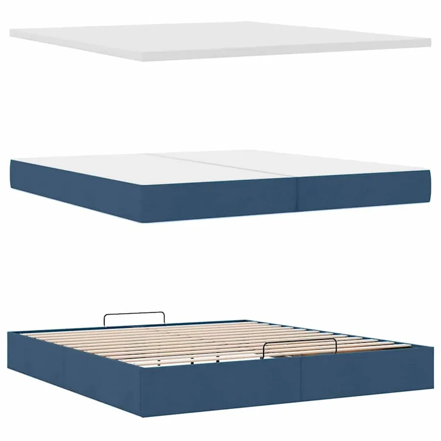 Cadre de lit ottoman avec matelas bleu 200x200cm tissu - 9