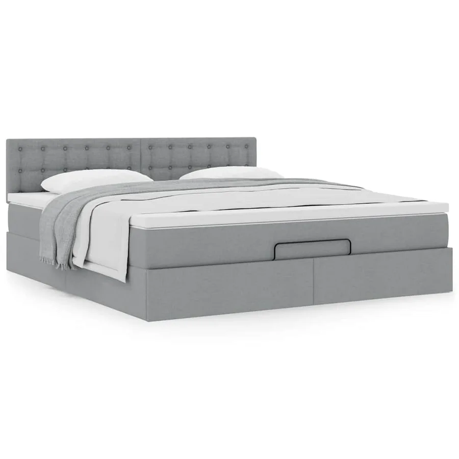Cadre de lit ottoman et matelas gris clair 180x200 cm tissu - 4