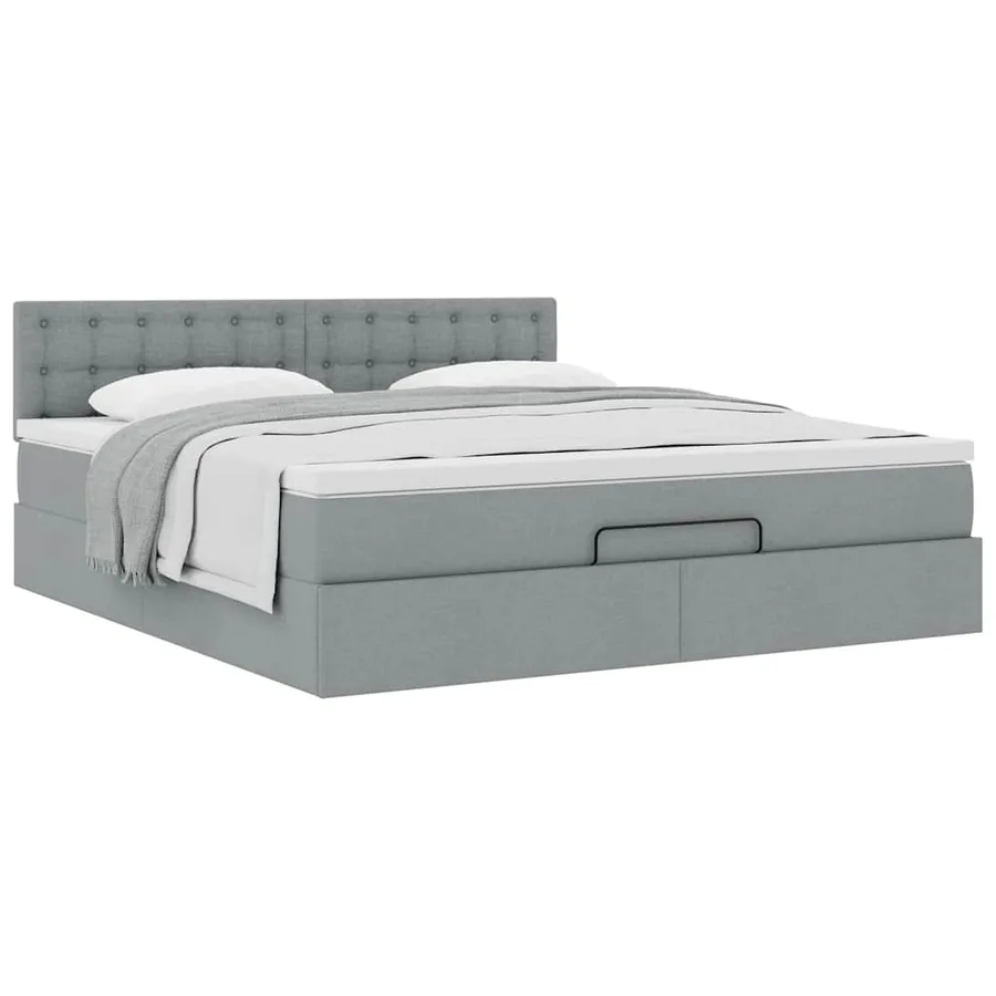 Cadre de lit ottoman et matelas gris clair 180x200 cm tissu - 5