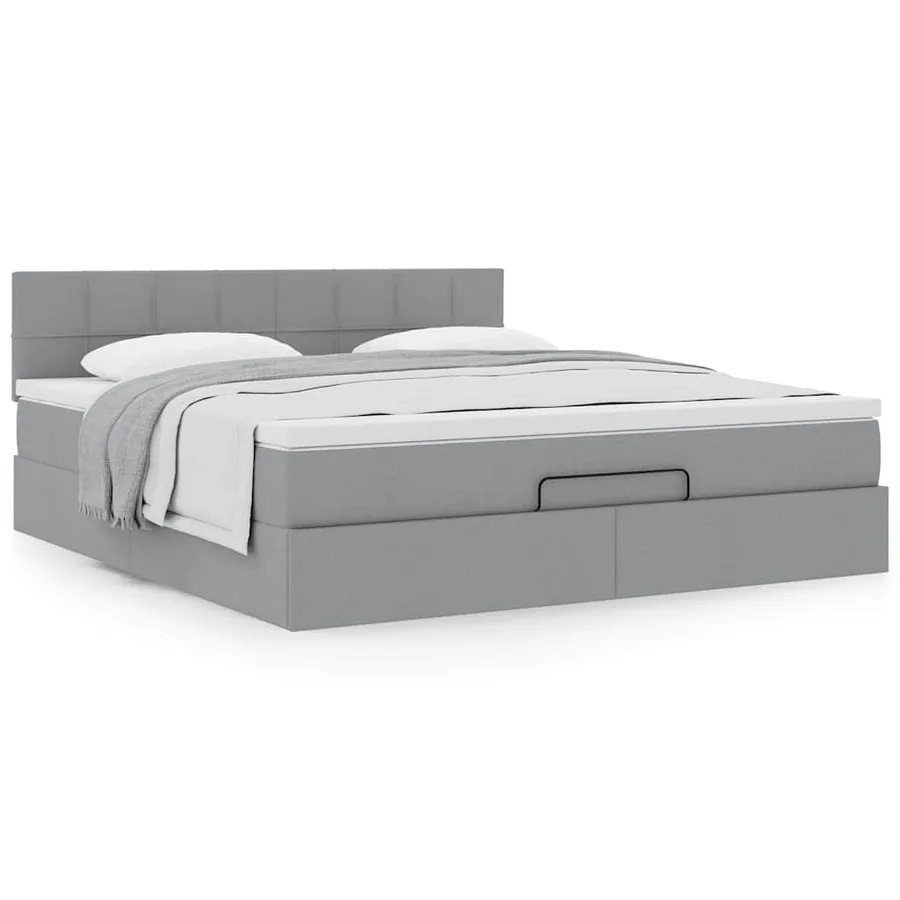 Cadre de lit ottoman et matelas gris clair 180x200 cm tissu - 4