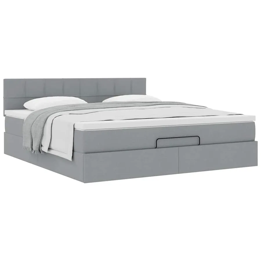 Cadre de lit ottoman et matelas gris clair 180x200 cm tissu - 5