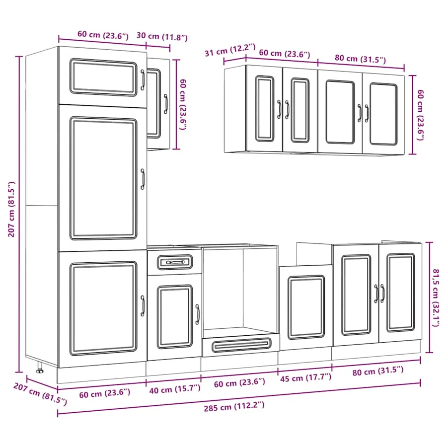 Ensemble d'armoires cuisine 8pcs Kalmar blanc bois d'ingénierie - 11