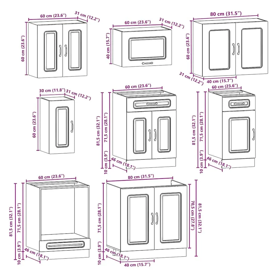 Ensemble d'armoires de cuisine 8 pcs Kalmar bois d'ingénierie - 8