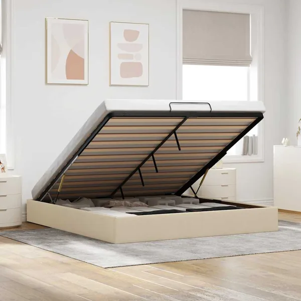 Cadre de lit ottoman sans matelas crème 180x200 cm tissu