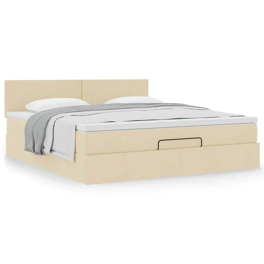 Cadre de lit ottoman avec matelas crème 180x200 cm tissu - 4