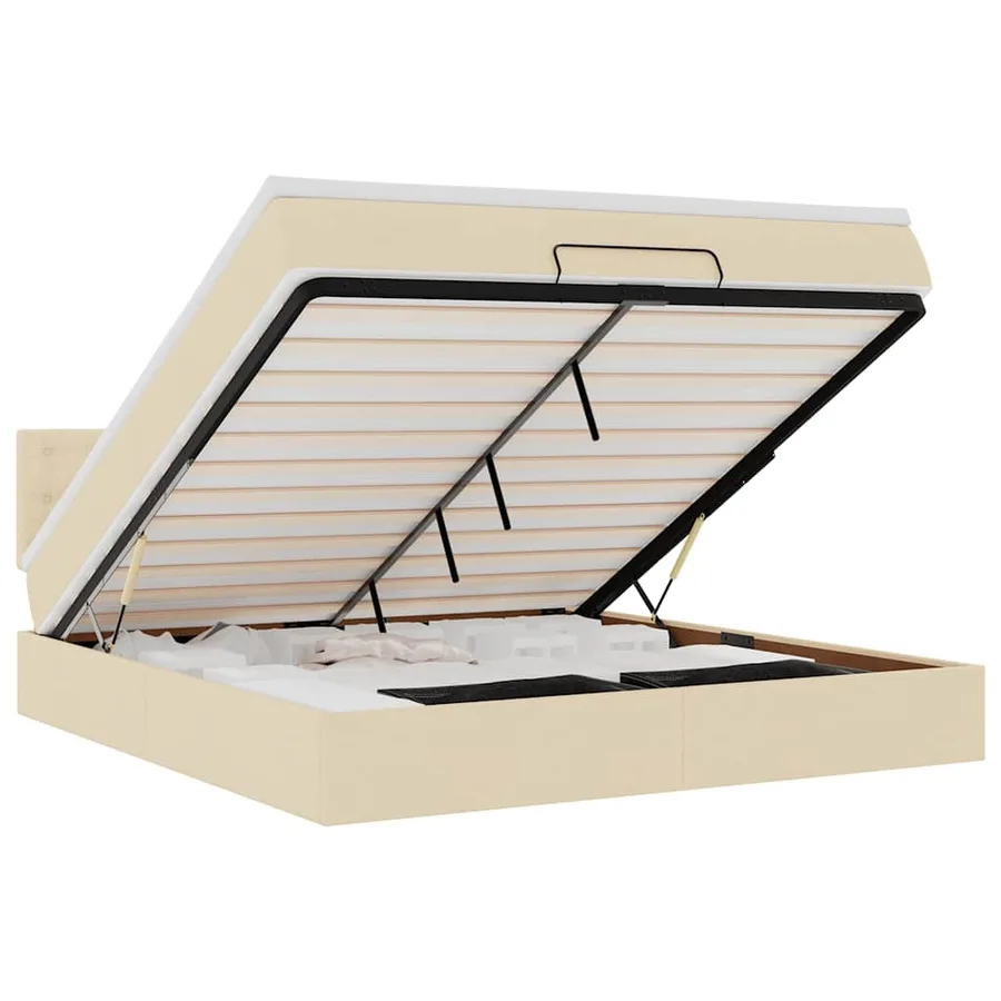 Lit ottoman avec matelas et LED crème 180x200cm tissu - 2