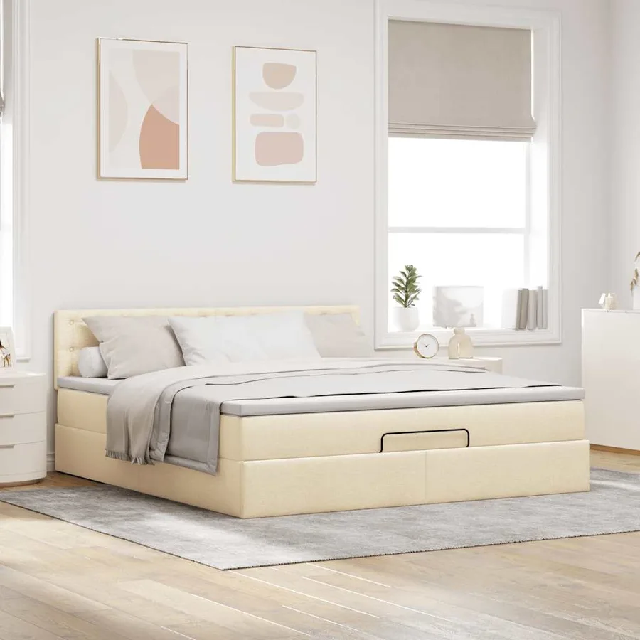 Lit ottoman avec matelas et LED crème 180x200cm tissu - 4