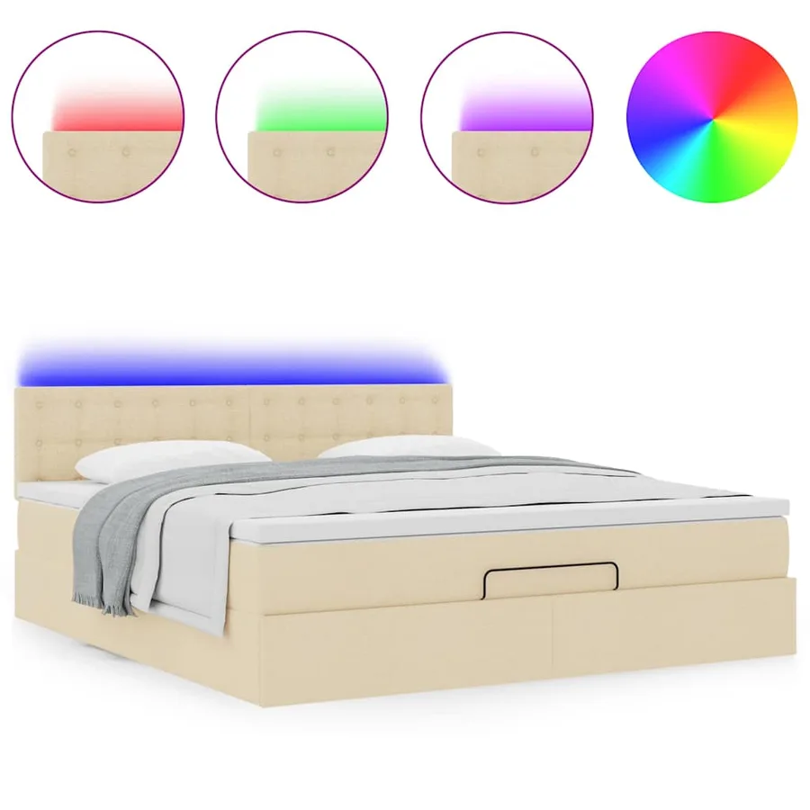 Lit ottoman avec matelas et LED crème 180x200cm tissu - 5
