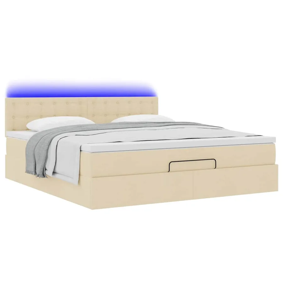 Lit ottoman avec matelas et LED crème 180x200cm tissu - 6