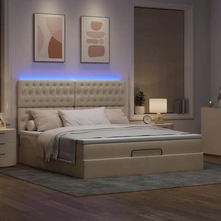 Cadre de lit ottoman avec matelas crème 180x200 cm tissu - 3