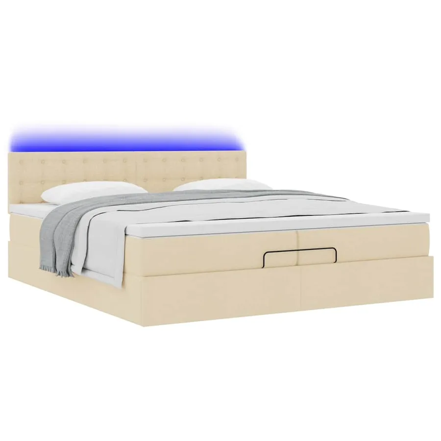 Cadre de lit ottoman avec matelas crème 200x200cm tissu - 6