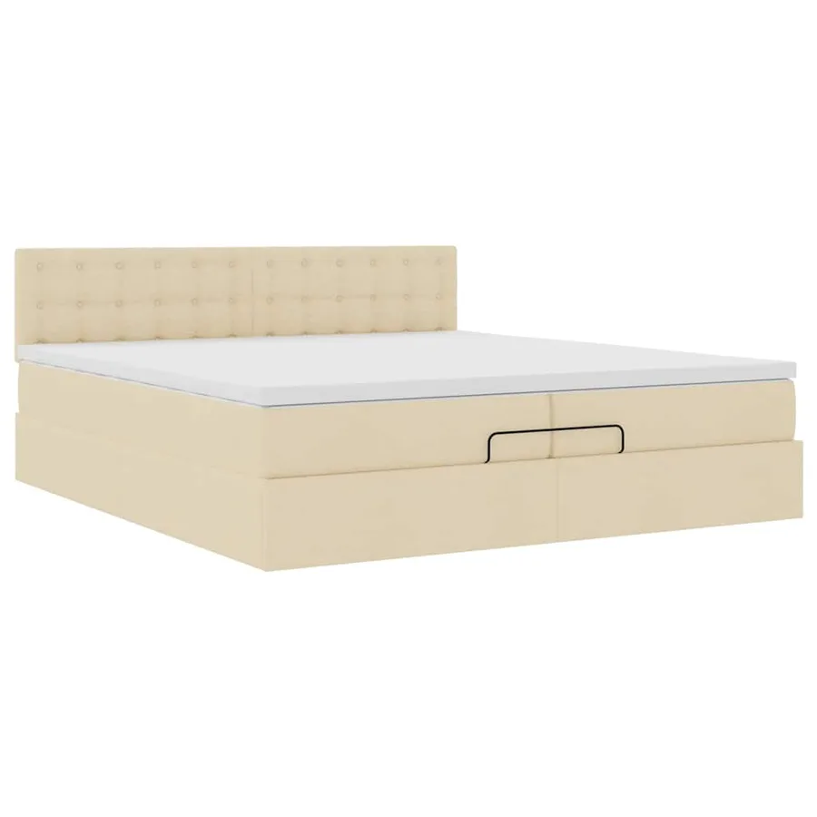 Cadre de lit ottoman avec matelas crème 200x200cm tissu - 7