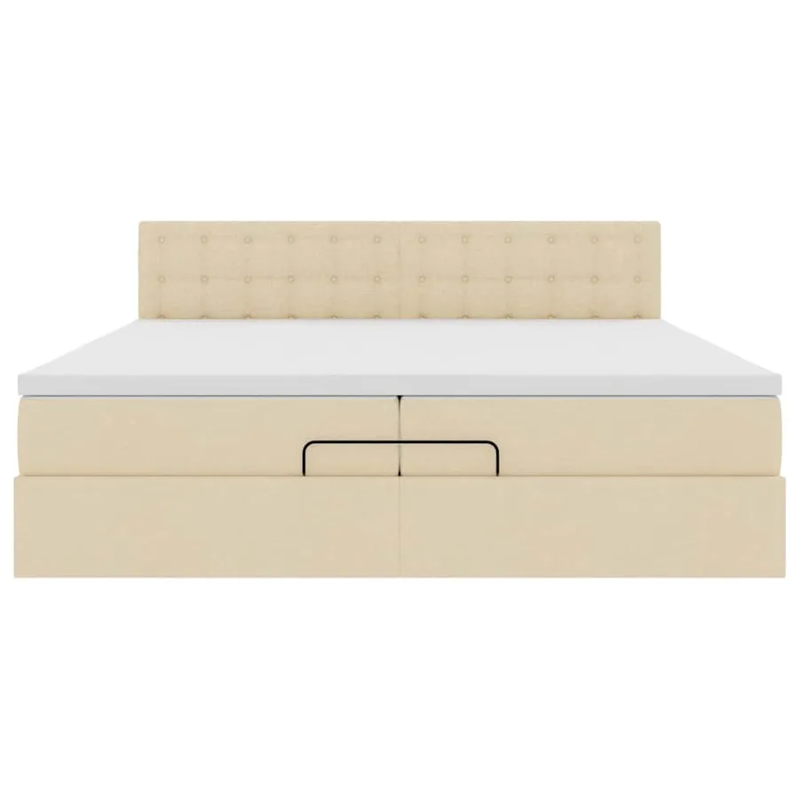 Cadre de lit ottoman avec matelas crème 200x200cm tissu - 8