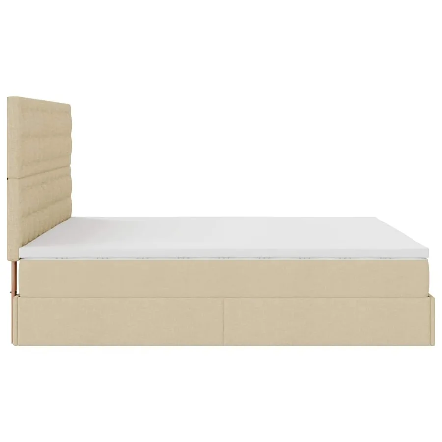 Cadre de lit ottoman avec matelas crème 200x200cm tissu - 11