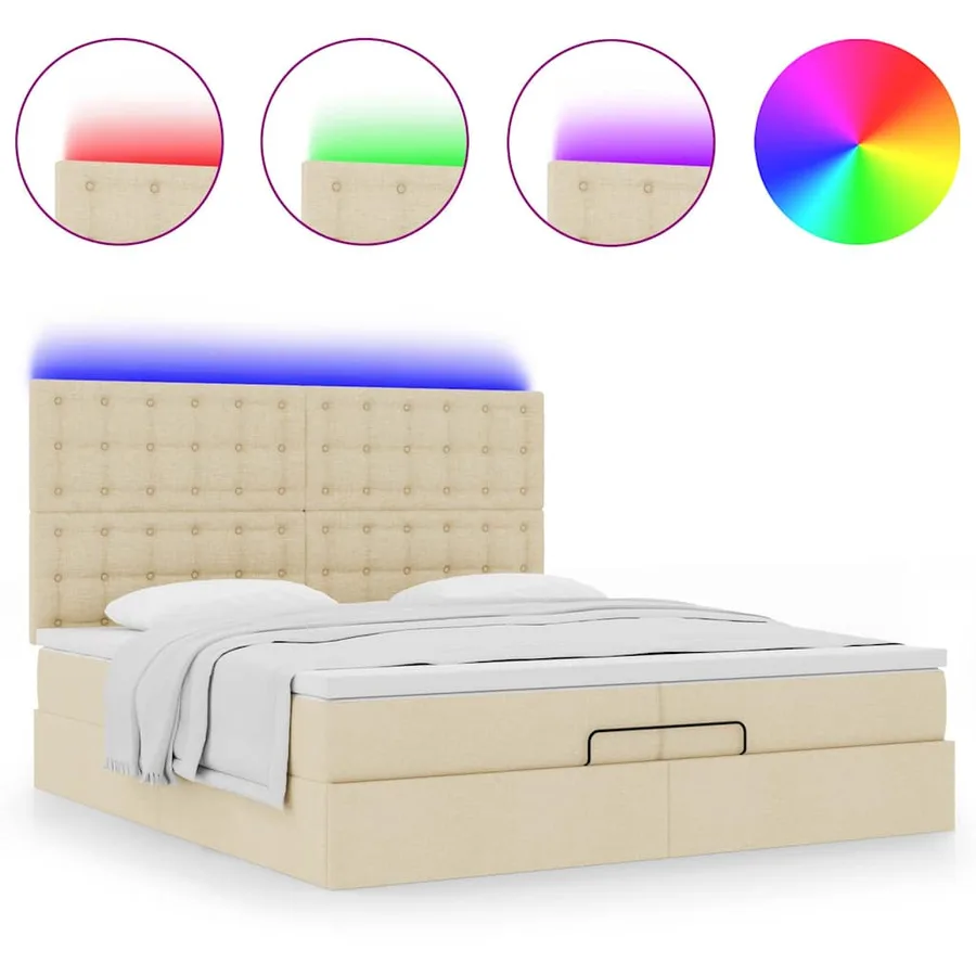 Cadre de lit ottoman avec matelas crème 200x200cm tissu - 5