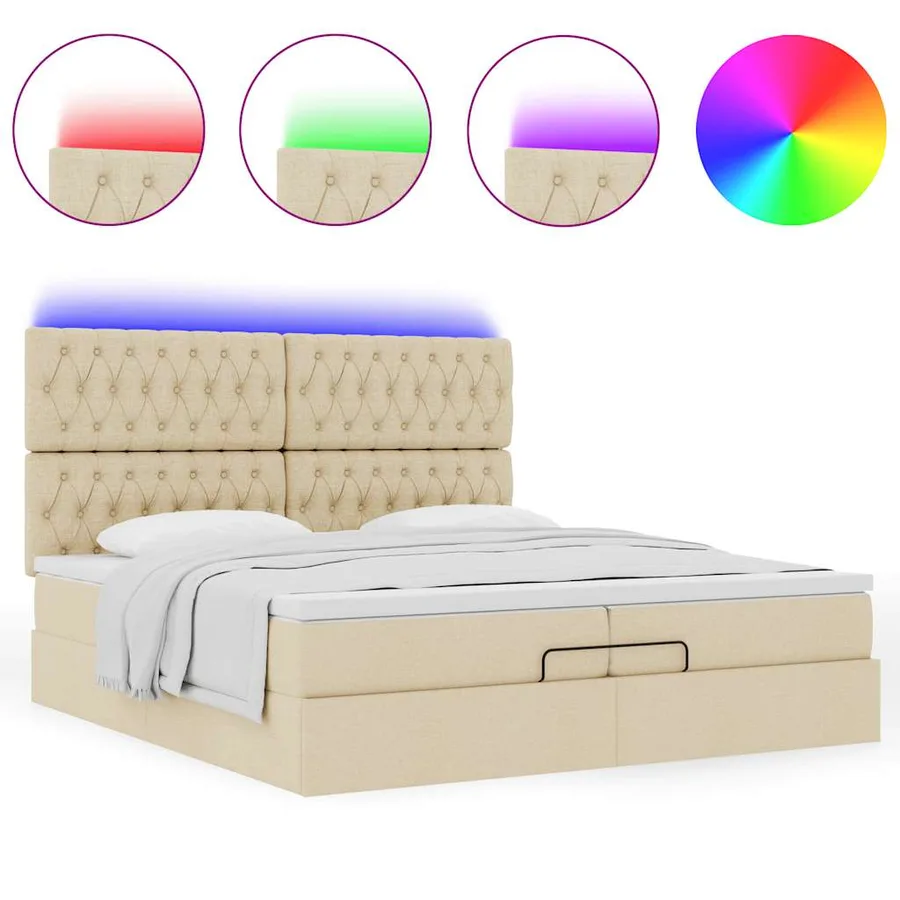 Cadre de lit ottoman avec matelas crème 200x200cm tissu - 5