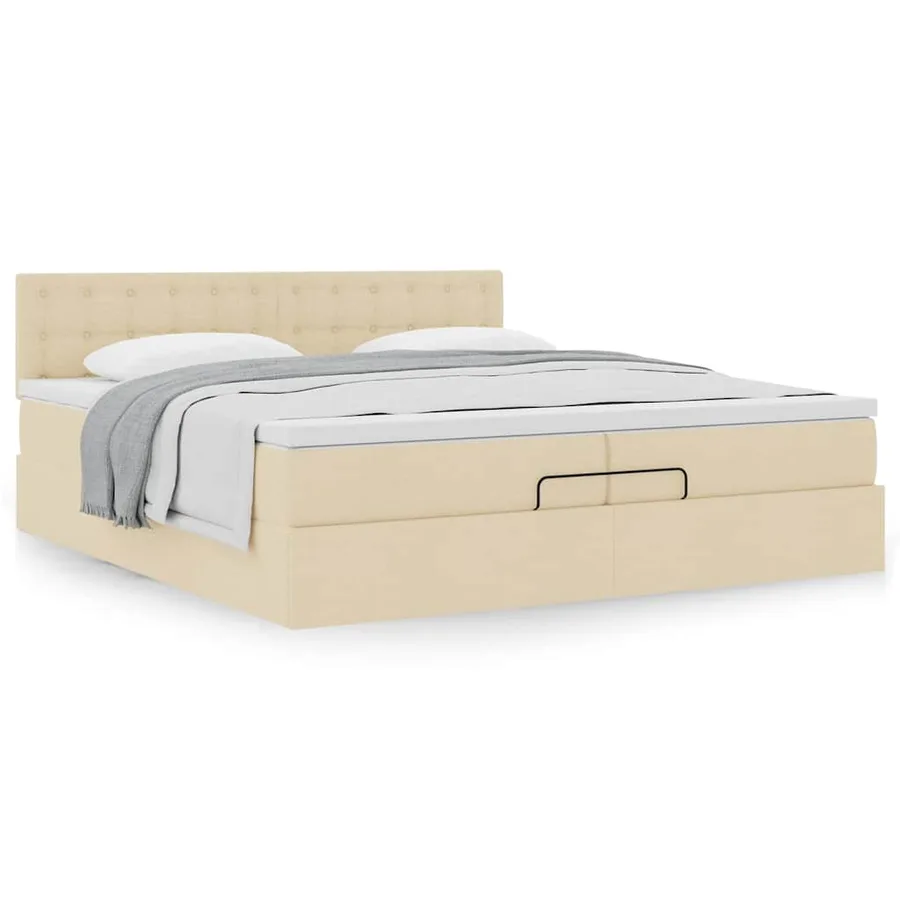 Cadre de lit ottoman avec matelas crème 200x200 cm tissu - 4