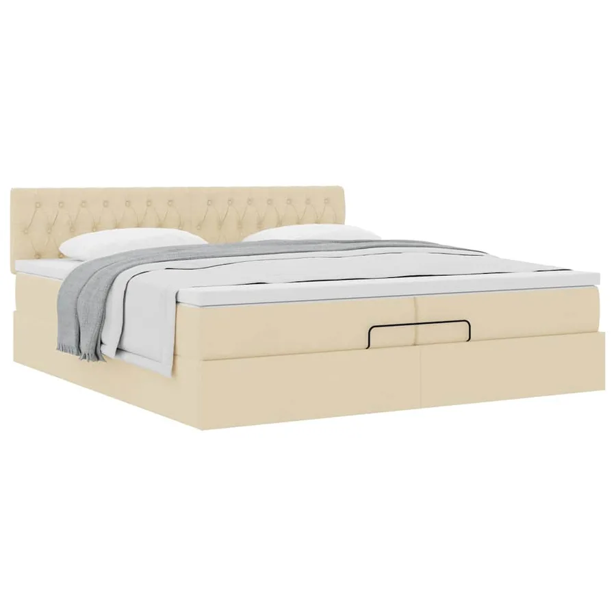 Cadre de lit ottoman avec matelas crème 200x200 cm tissu - 5