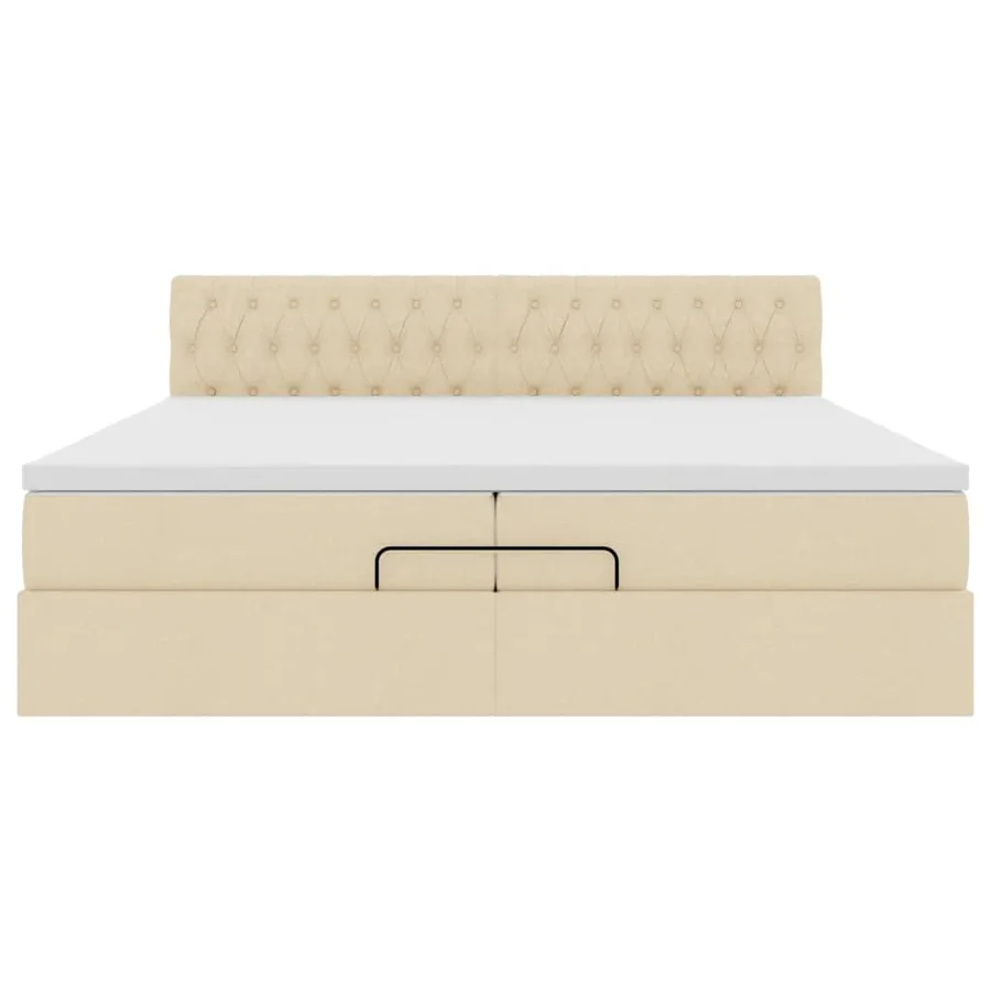Cadre de lit ottoman avec matelas crème 200x200 cm tissu - 7