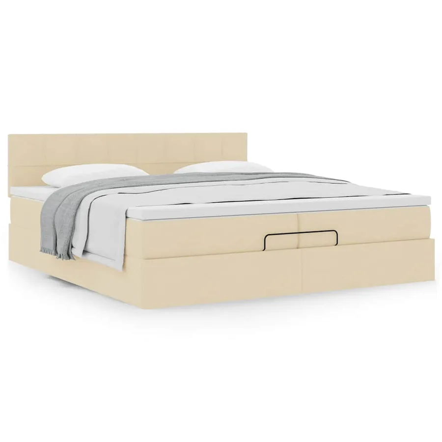 Cadre de lit ottoman avec matelas crème 200x200 cm tissu - 4