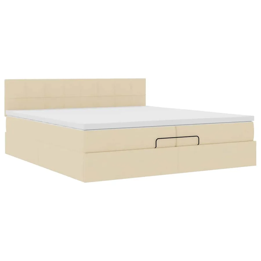 Cadre de lit ottoman avec matelas crème 200x200 cm tissu - 6