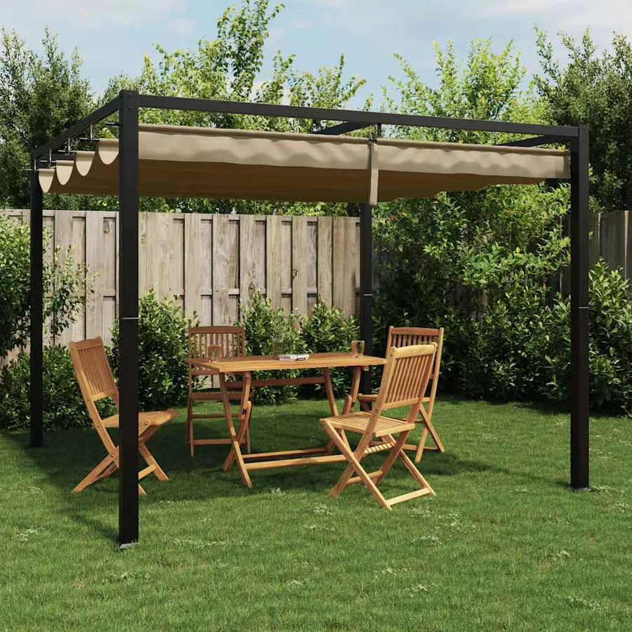 Tonnelle de jardin avec toit rétractable taupe 3x3 m acier - 2