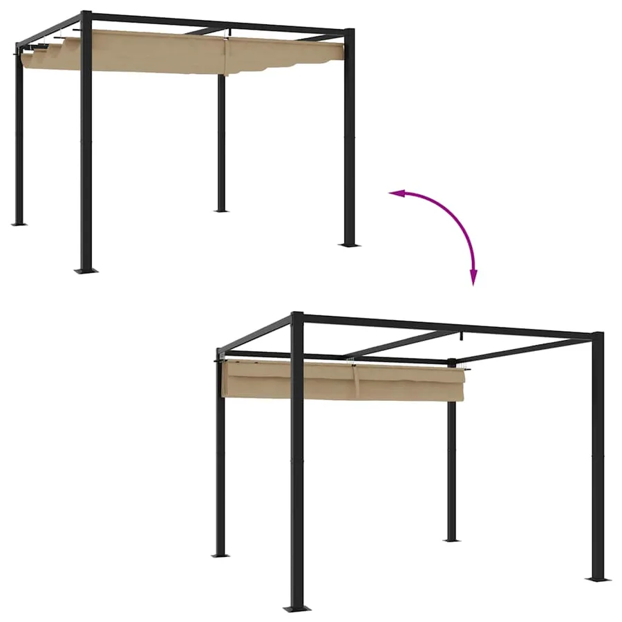Tonnelle de jardin avec toit rétractable taupe 3x3 m acier - 6