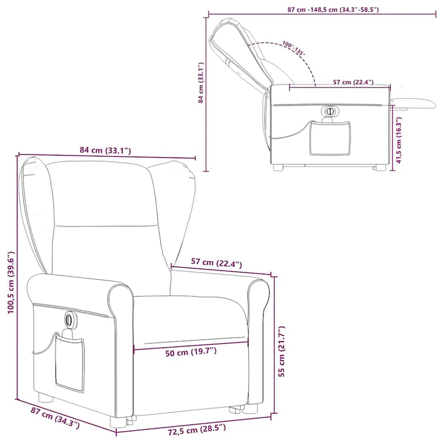 Fauteuil inclinable de massage électrique Gris foncé Tissu - 17