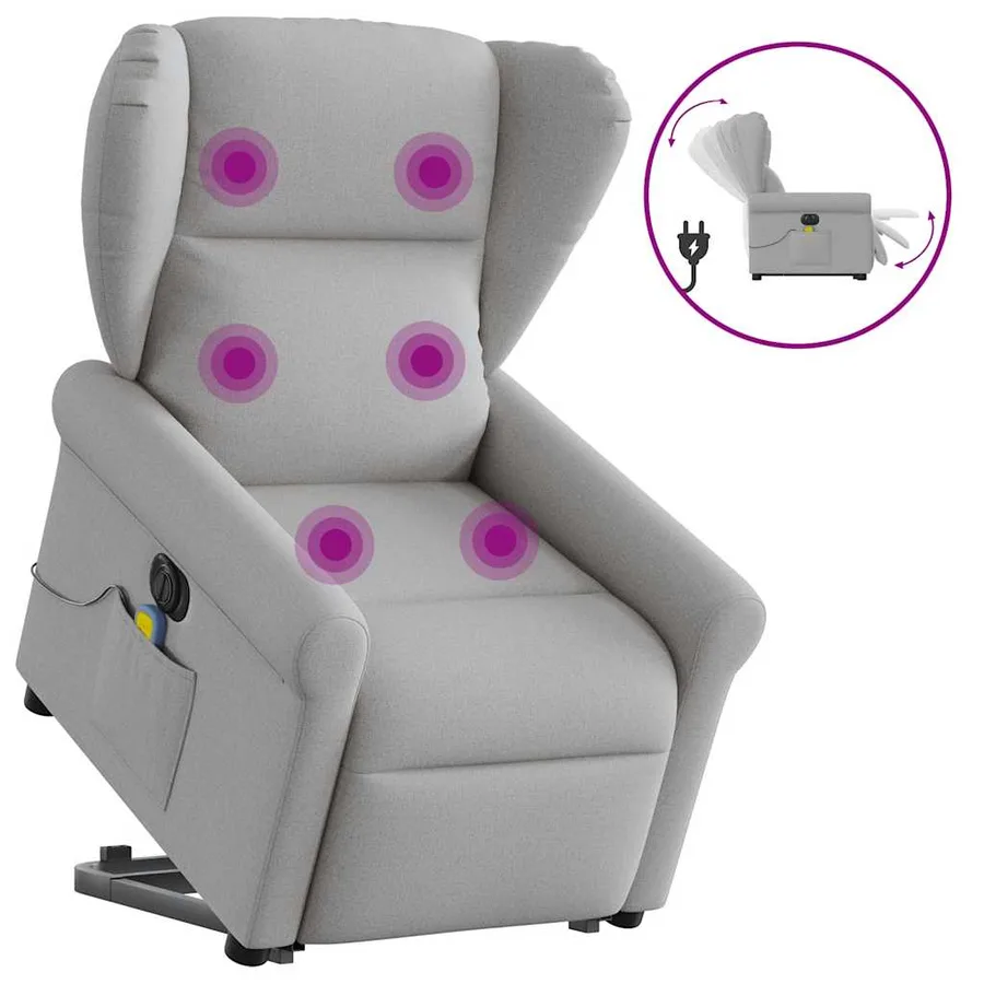 Fauteuil inclinable de massage électrique gris nuage tissu - 10