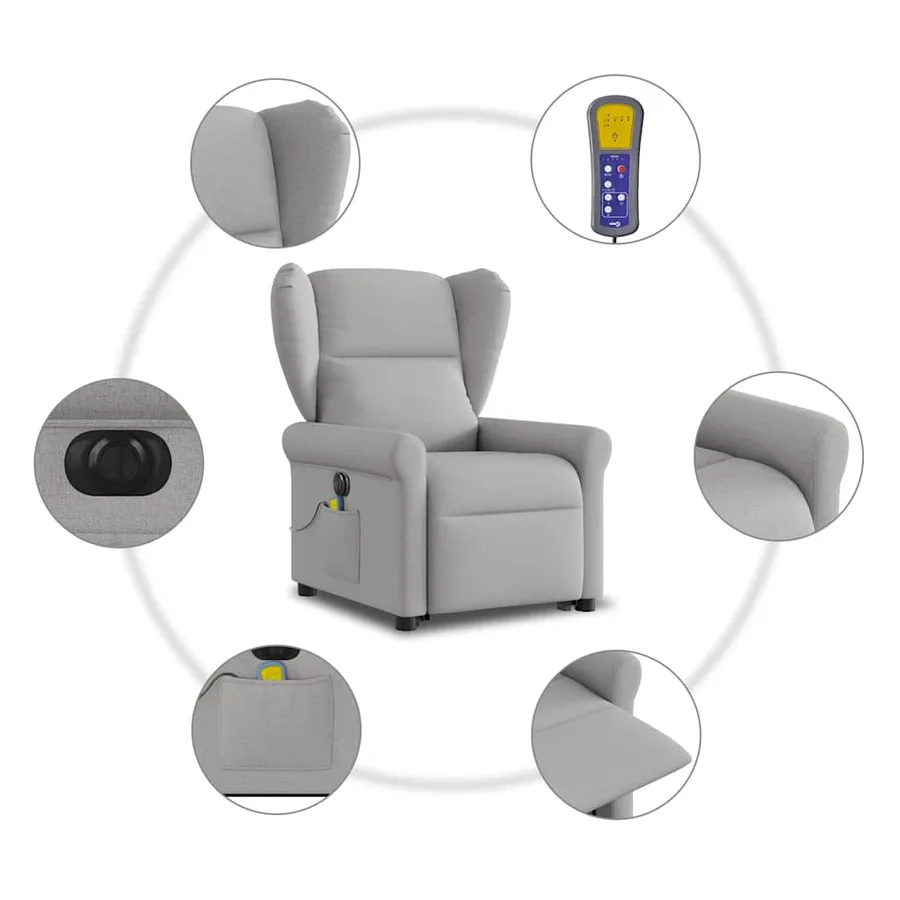 Fauteuil inclinable de massage électrique gris nuage tissu - 11