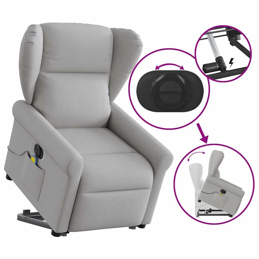 Fauteuil inclinable de massage électrique gris nuage tissu - 8
