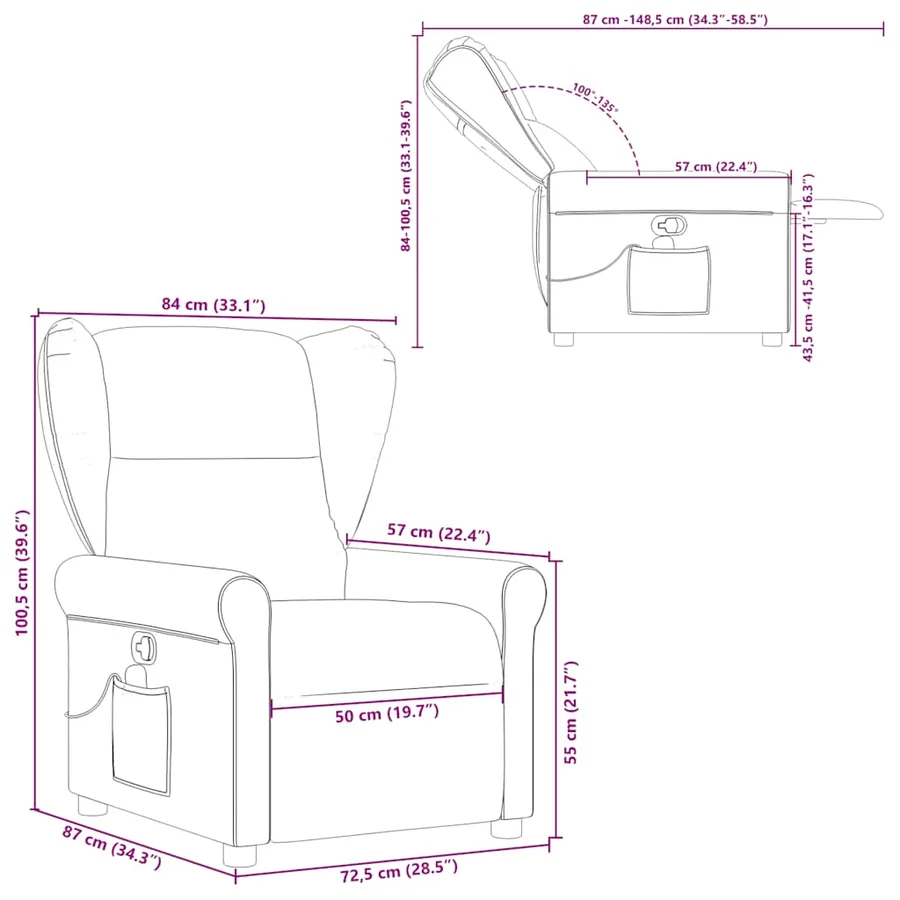 Fauteuil de massage inclinable Marron foncé Tissu - 13