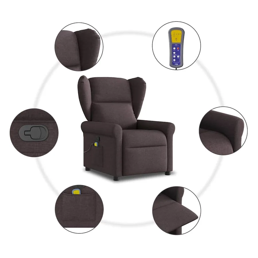 Fauteuil de massage inclinable Marron foncé Tissu - 8