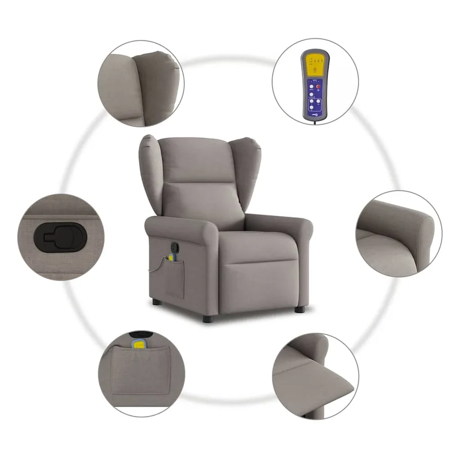 Fauteuil de massage inclinable Taupe Tissu - 8