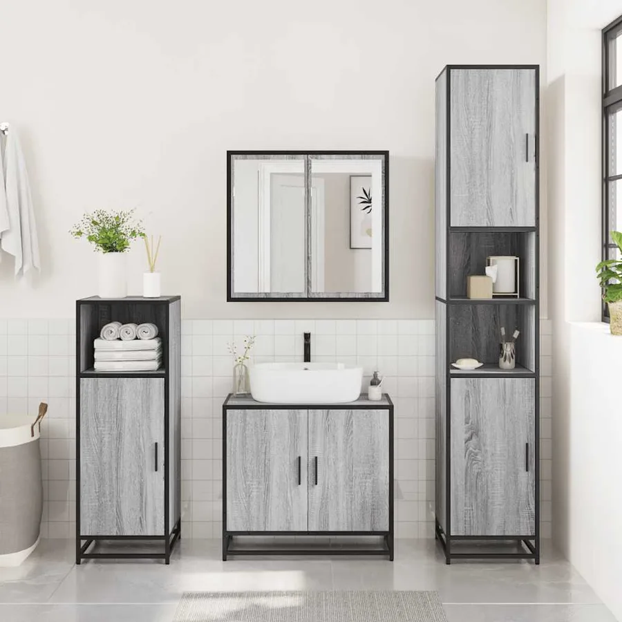 Ensemble de meubles de salle de bain 3 pcs Sonoma gris - 3