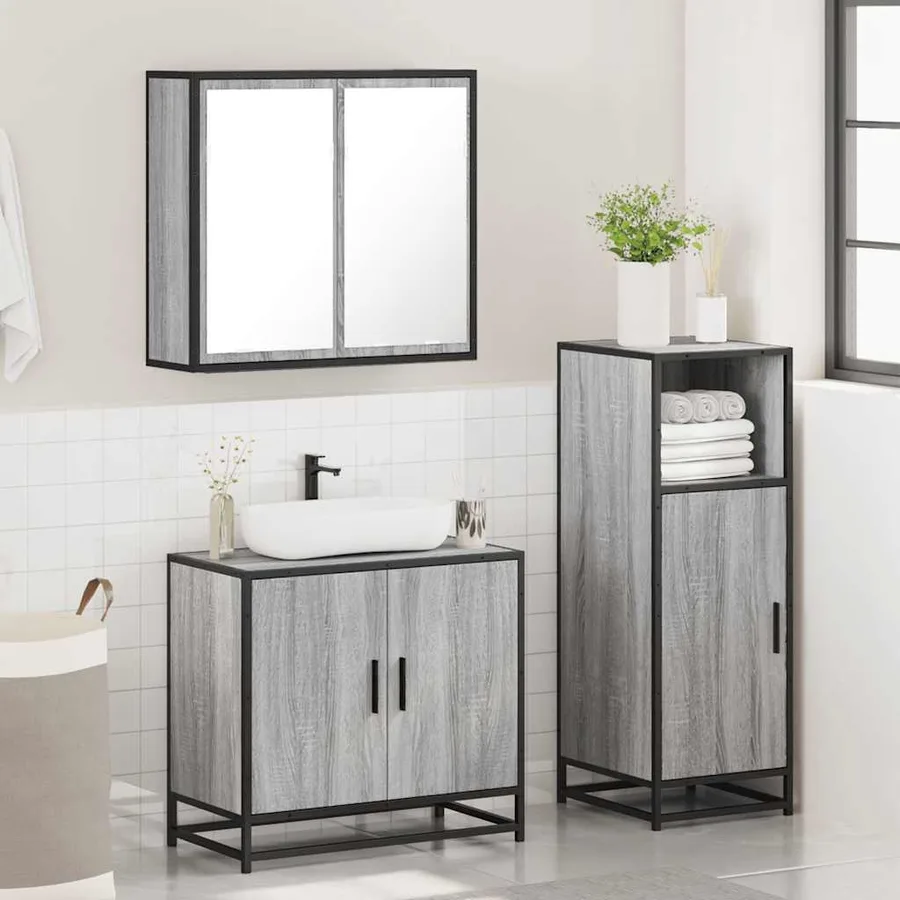 Ensemble de meubles de salle de bain 3 pcs Sonoma gris - 4