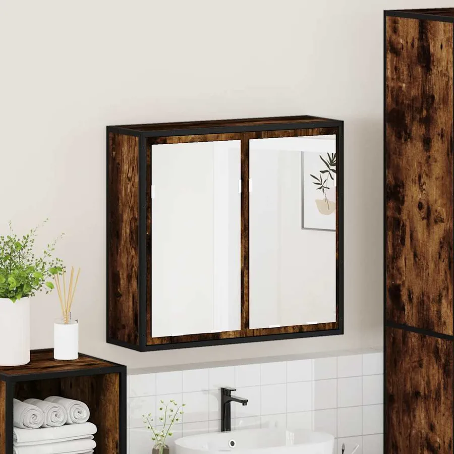 Armoire à miroir de salle de bain chêne fumé bois d’ingénierie - 4