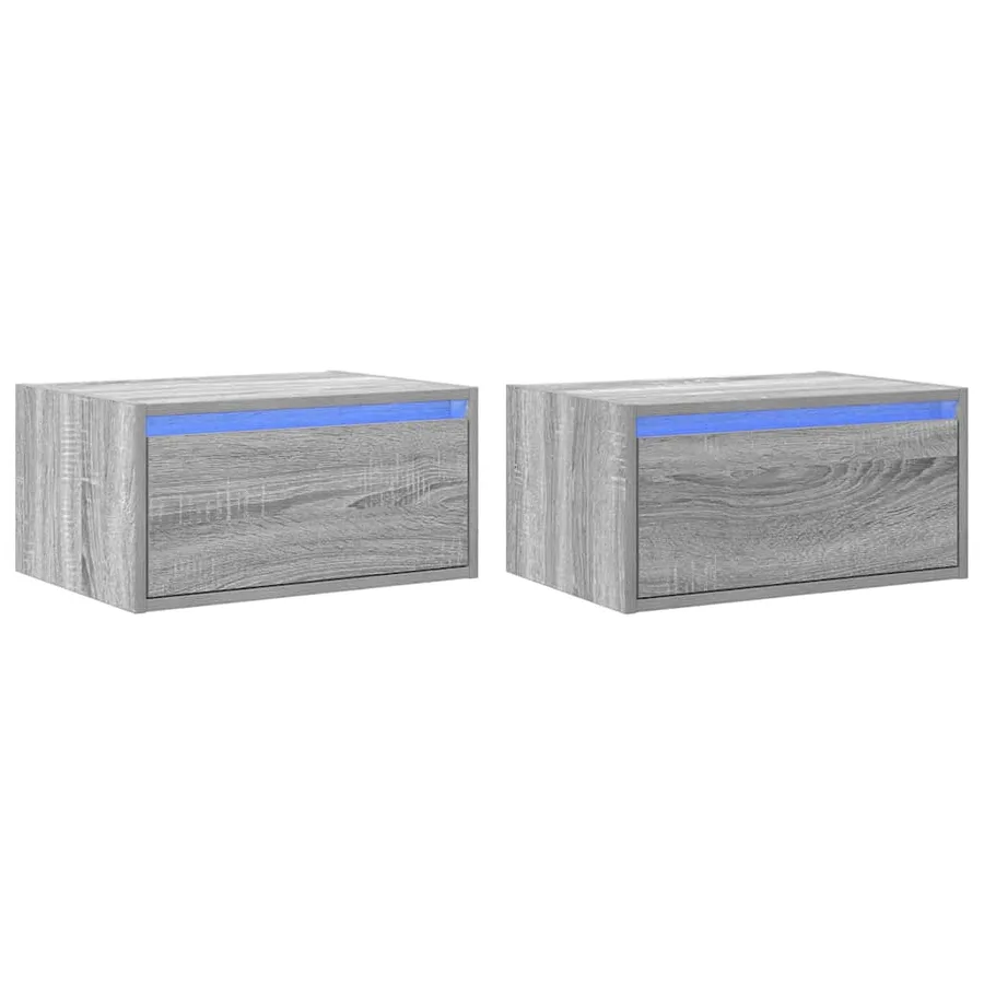 Tables de chevet murales avec lumières LED 2 pcs sonoma gris - 2