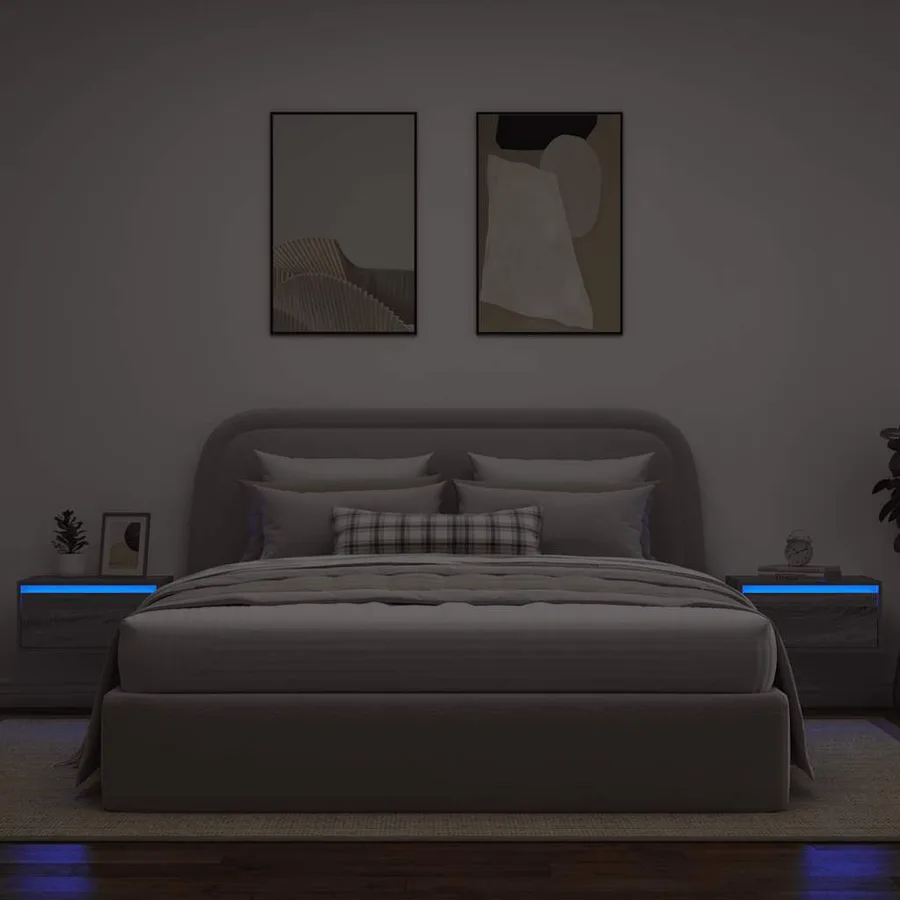 Tables de chevet murales avec lumières LED 2 pcs sonoma gris - 5