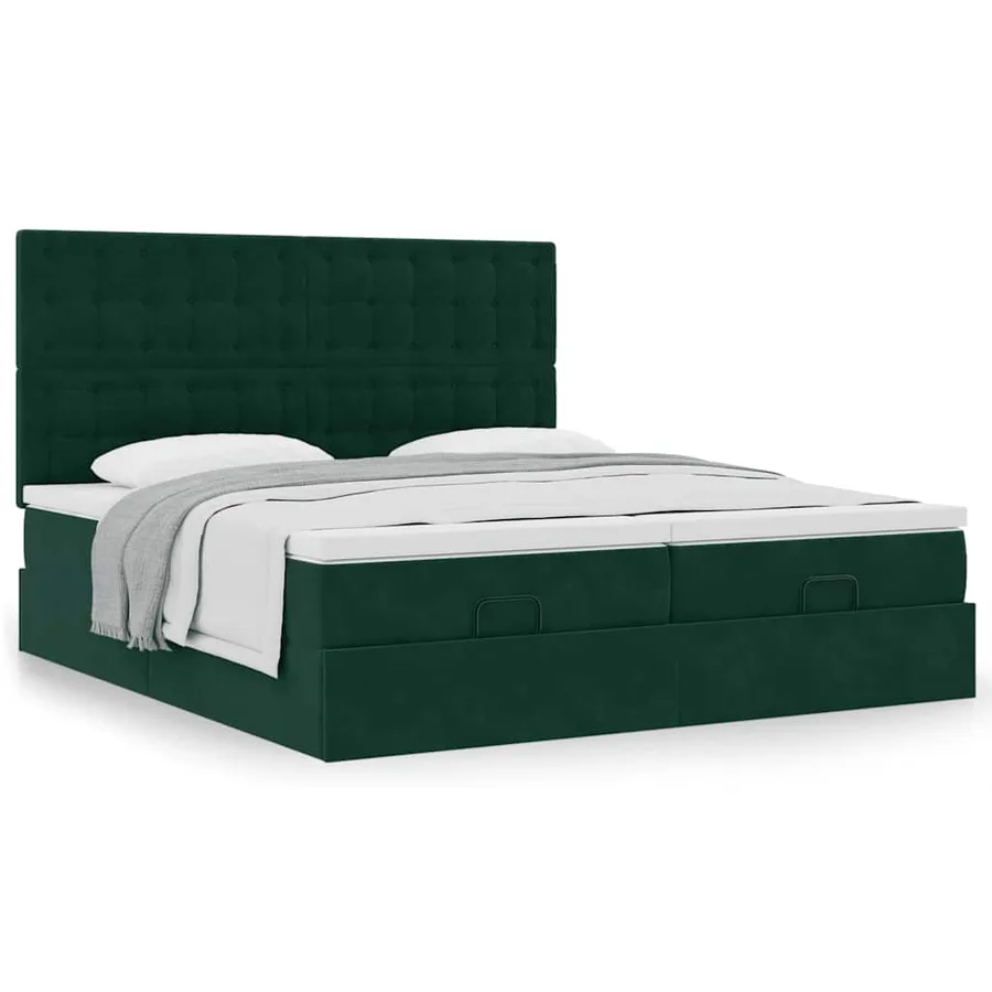 Cadre de lit ottoman avec matelas vert foncé 180x200cm velours - 4
