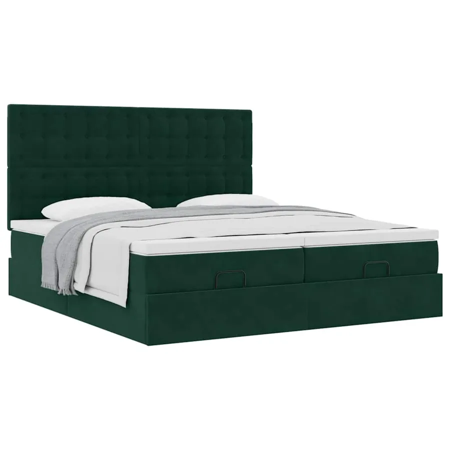 Cadre de lit ottoman avec matelas vert foncé 180x200cm velours - 5