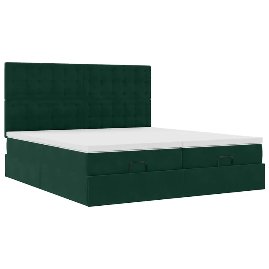 Cadre de lit ottoman avec matelas vert foncé 180x200cm velours - 6