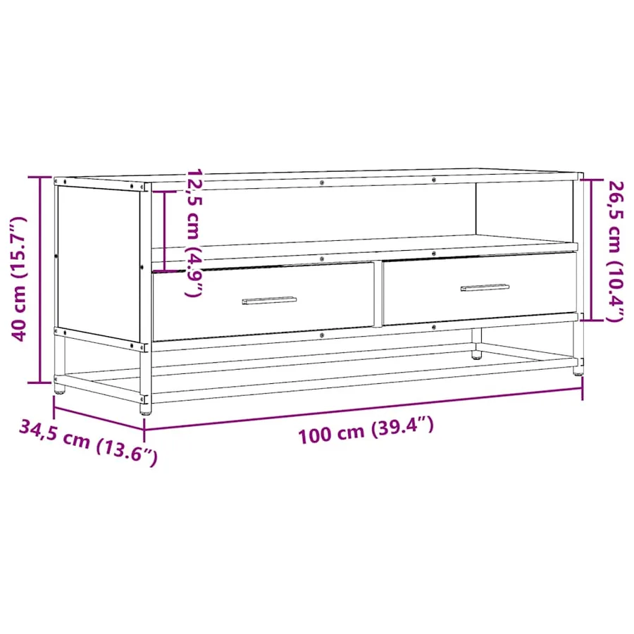 Meuble TV chêne marron 100x34,5x40cm bois d'ingénierie et métal - 10