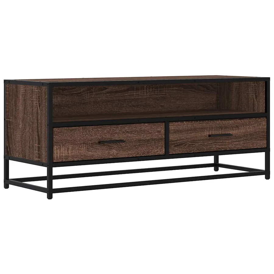 Meuble TV chêne marron 100x34,5x40cm bois d'ingénierie et métal - 2