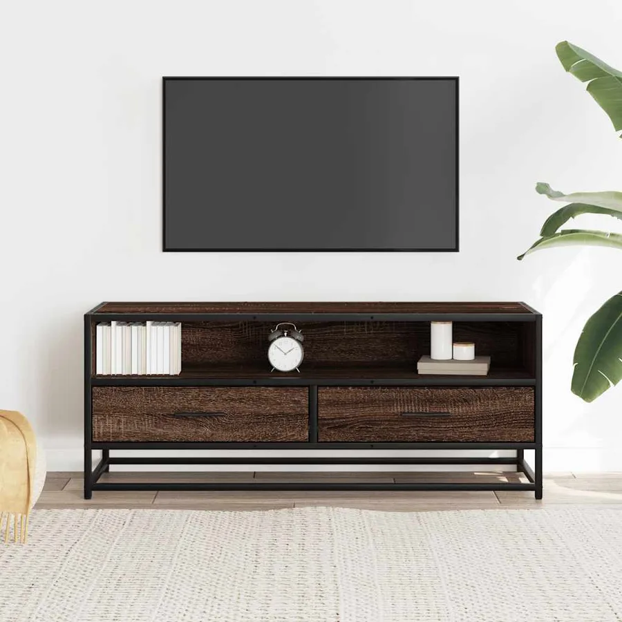 Meuble TV chêne marron 100x34,5x40cm bois d'ingénierie et métal - 3