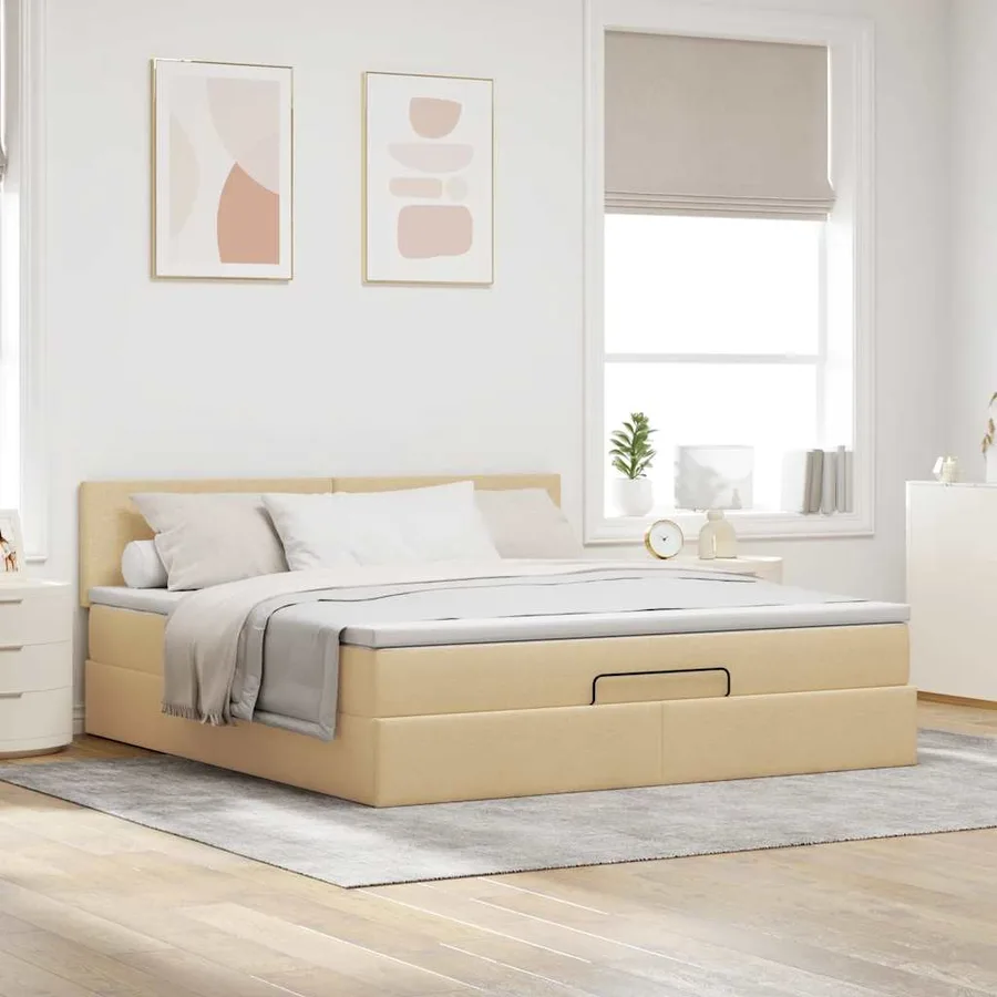 Cadre de lit ottoman avec matelas crème 160x200 cm tissu - 3