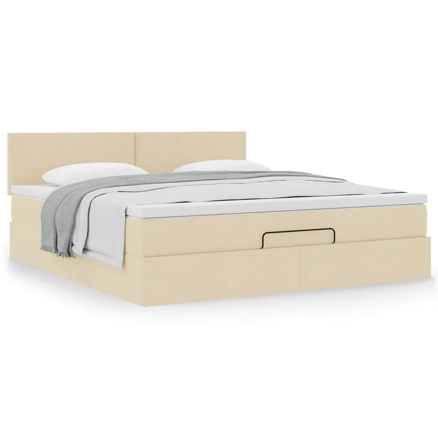 Cadre de lit ottoman avec matelas crème 160x200 cm tissu - 4